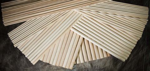 stacks of birch wood dowels